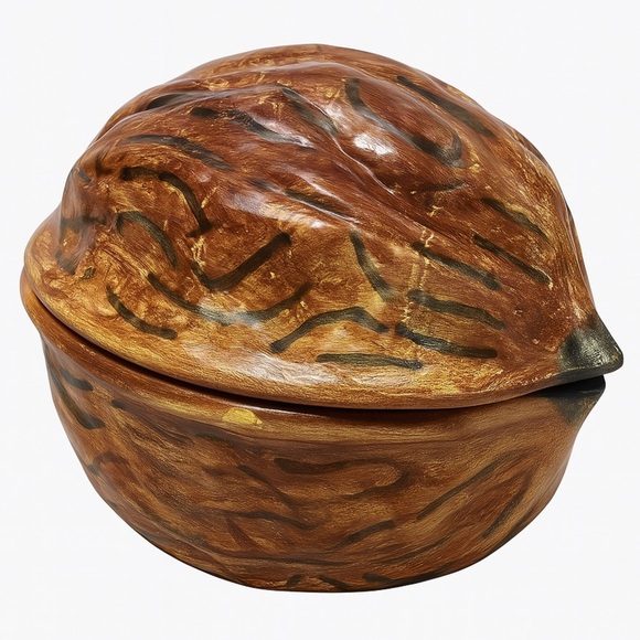 Glazed Ceramic Walnut Jar with Lid - Picture 1 of 14